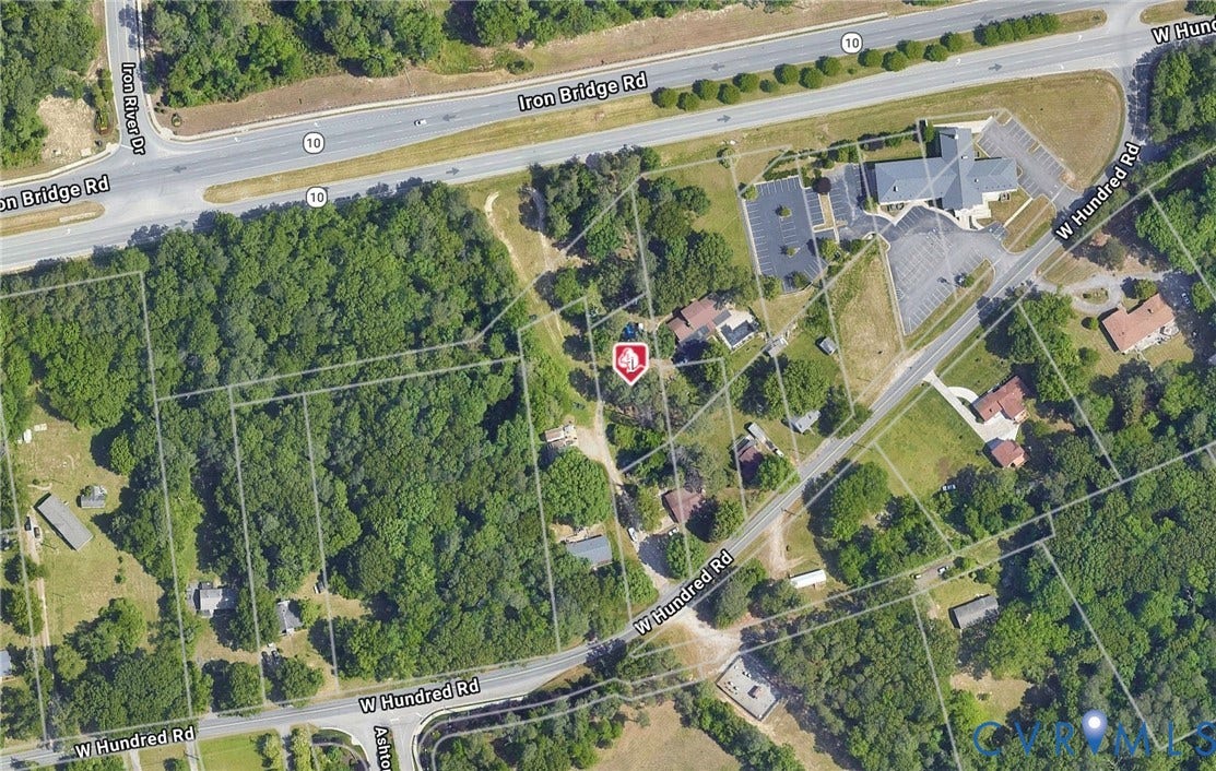 Aerial Map. Displaying the property's boundaries and surrounding roads