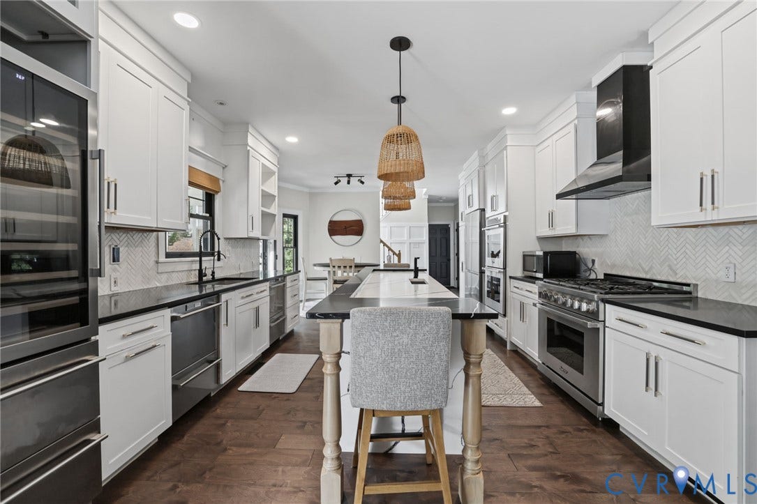 Kitchen with Island and Built-in Wine Fridge
