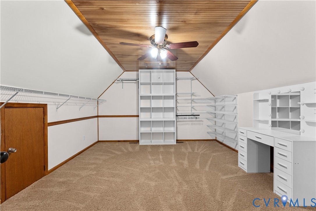 2307 Garrison Place Terrace, Garrison Place, Midlothian, VA 23112 Vaulted wood-plank ceiling, wall-to-wall carpeting, integrated shelving system, built-in storage cubbies, and an attached vanity station