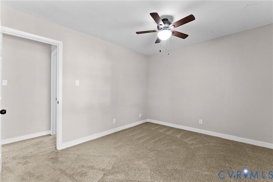 2307 Garrison Place Terrace, Garrison Place, Midlothian, VA 23112 Neutral-toned interior space featuring neutral wall-to-wall carpeting and a ceiling-mounted fan with integrated light fixture
