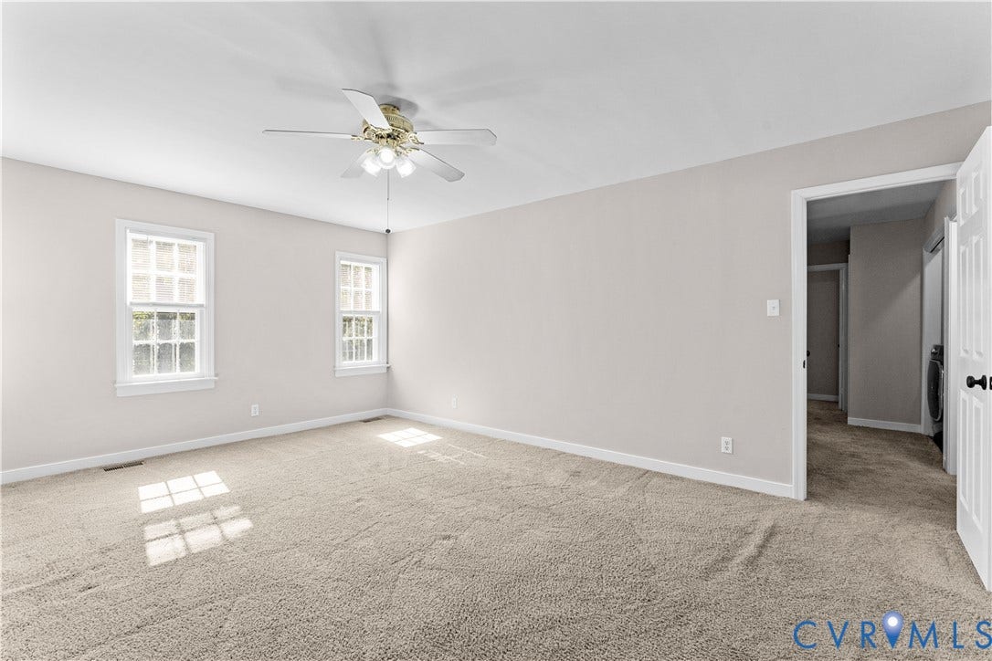 2307 Garrison Place Terrace, Garrison Place, Midlothian, VA 23112 Neutral-toned wall finish, wall-to-wall carpeting, multi-pane windows, and a central ceiling fan with integrated lighting