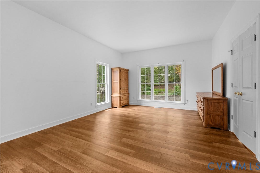 3437 Riverton Court, Robious Road Corridor, Midlothian, VA 23113 Room featuring wood-finish flooring, white walls, multiple windows with grid detailing, and a multi-panel door