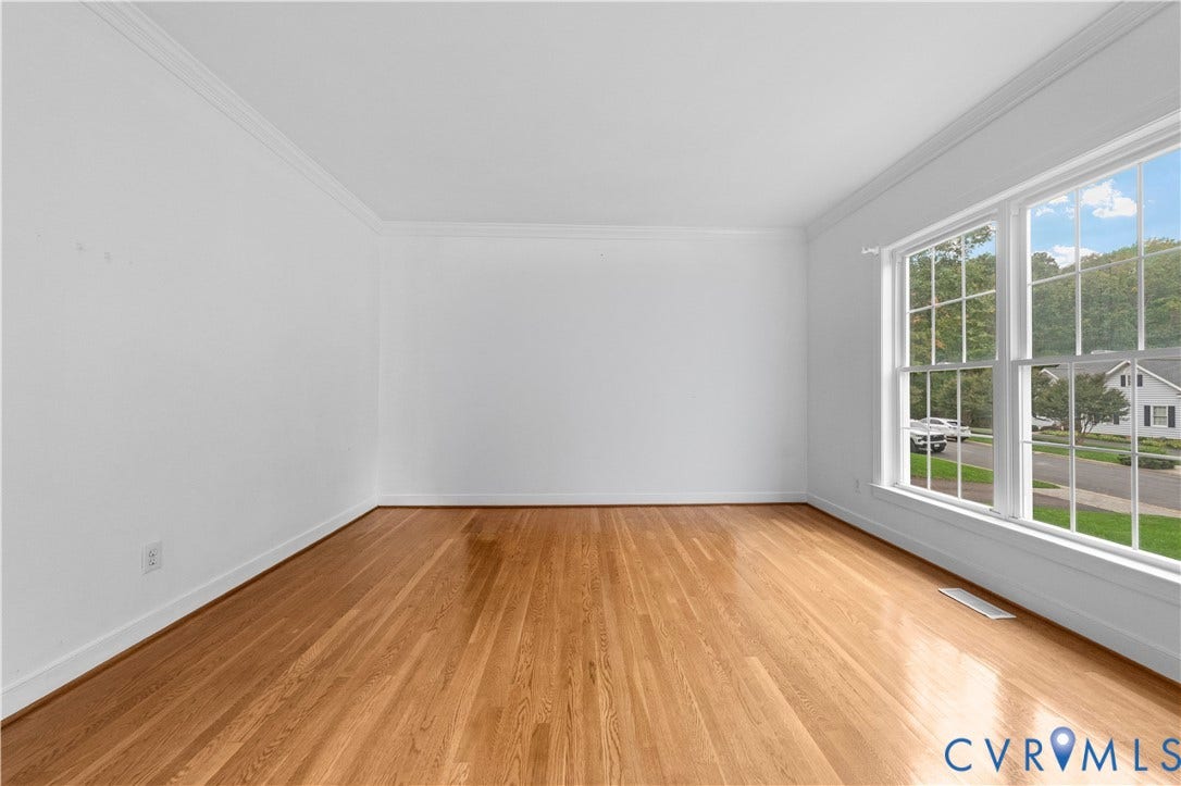 3437 Riverton Court, Robious Road Corridor, Midlothian, VA 23113 Interior room featuring wood-finish flooring, white walls, crown molding, and large grid-pane windows