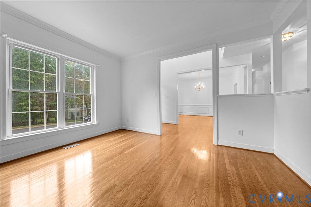 3437 Riverton Court, Robious Road Corridor, Midlothian, VA 23113 Interior space featuring wood-finish flooring, multi-pane windows, crown molding, and wainscoting
