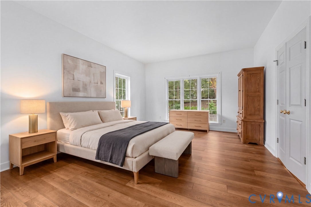 3437 Riverton Court, Robious Road Corridor, Midlothian, VA 23113 Spacious room featuring wood-finish flooring, crisp white walls, and oversized windows with multi-pane grids