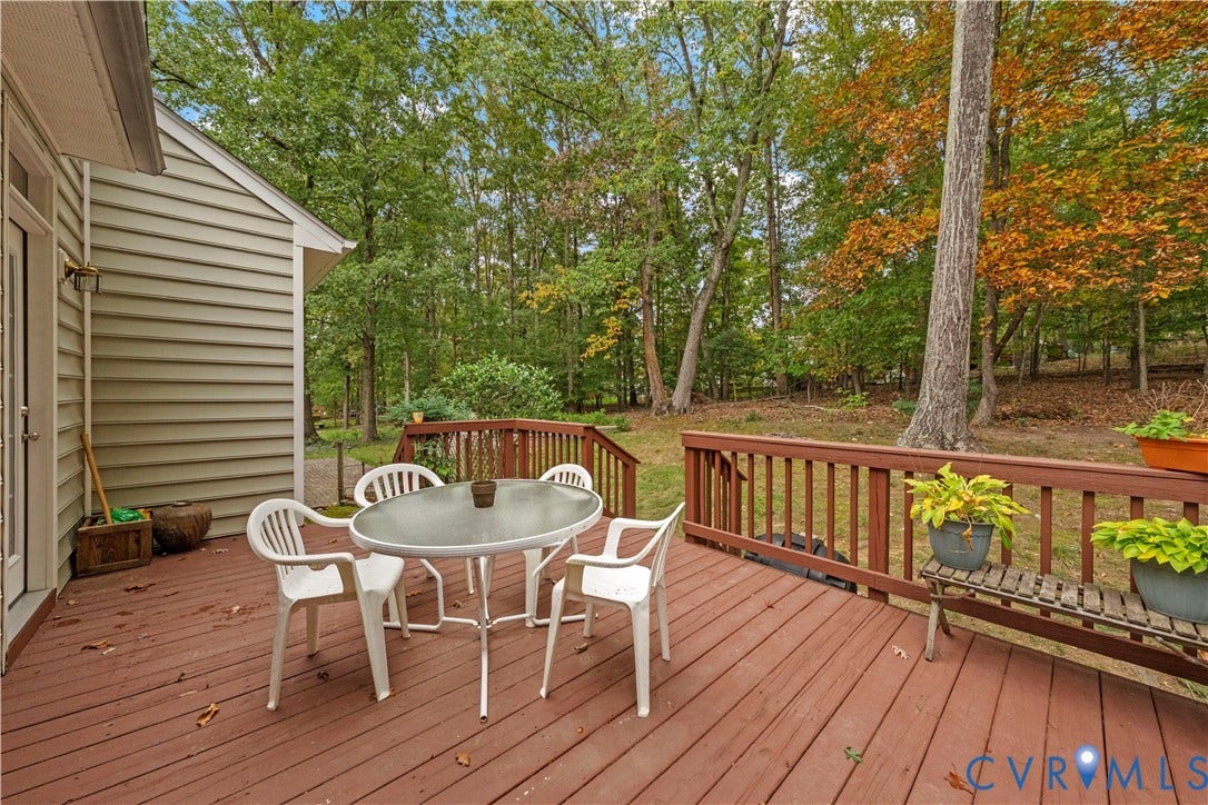 3437 Riverton Court, Robious Road Corridor, Midlothian, VA 23113 Raised wooden deck with perimeter railings and light-toned horizontal siding
