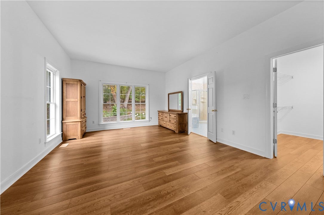3437 Riverton Court, Robious Road Corridor, Midlothian, VA 23113 Room featuring wood-finish flooring, multi-pane windows, double doors, and a reach-in closet with wire shelving