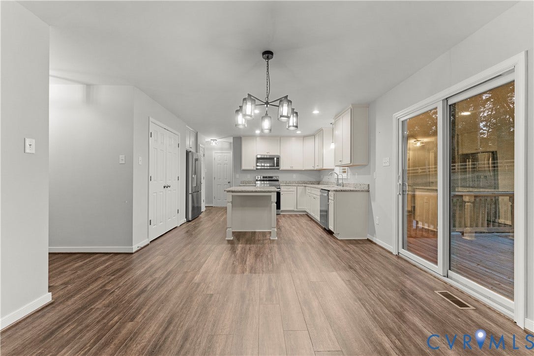 2953 Preston Park Court, Western Goochland County, Goochland, VA 23153 Kitchen featuring wood-finish flooring, white cabinetry, a central island, and stainless steel appliances
