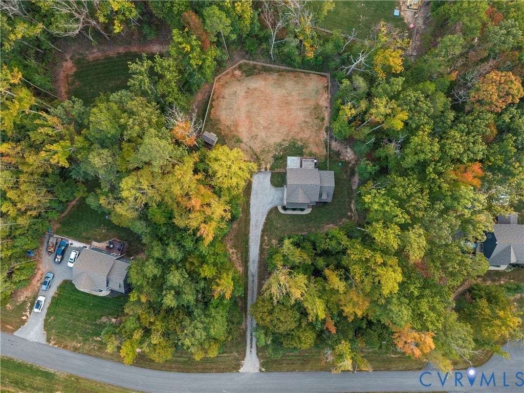 2953 Preston Park Court, Western Goochland County, Goochland, VA 23153 Aerial view showcasing a residential property nestled within mature landscaping and established trees