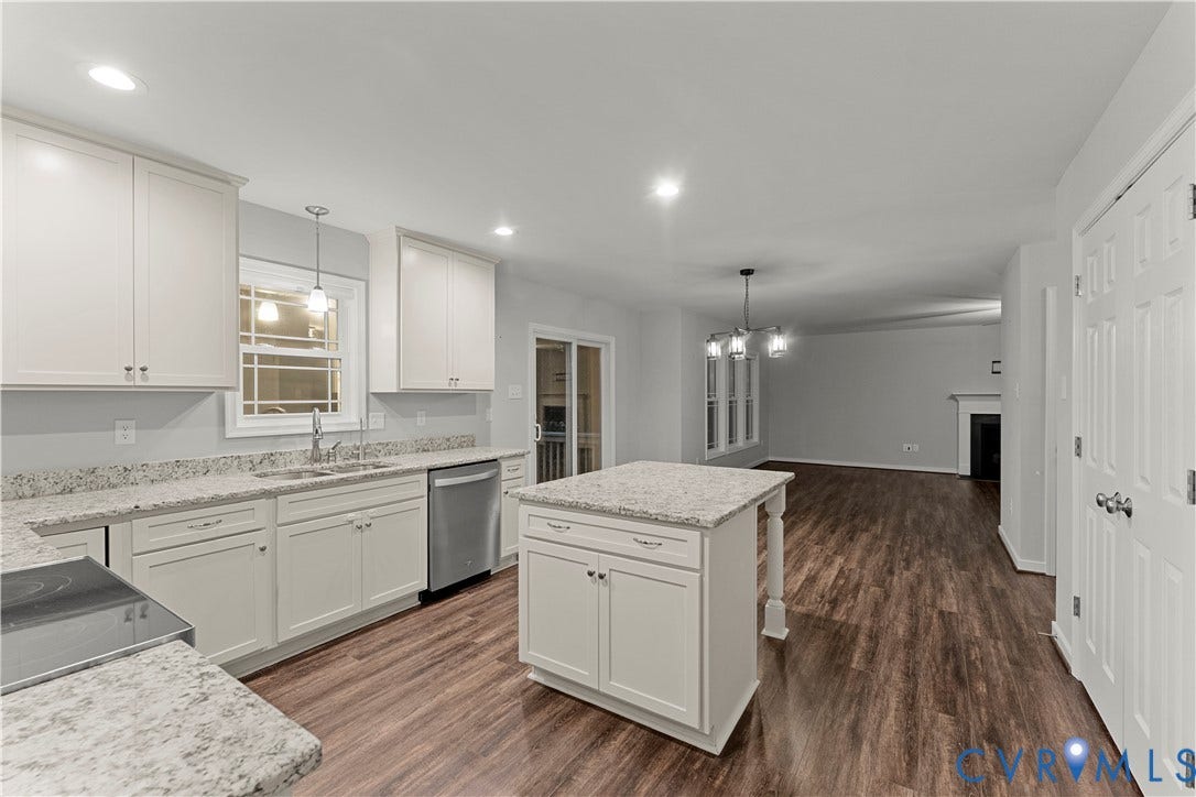 2953 Preston Park Court, Western Goochland County, Goochland, VA 23153 Kitchen featuring white cabinetry, light-toned countertops, stainless steel appliances, and a central island
