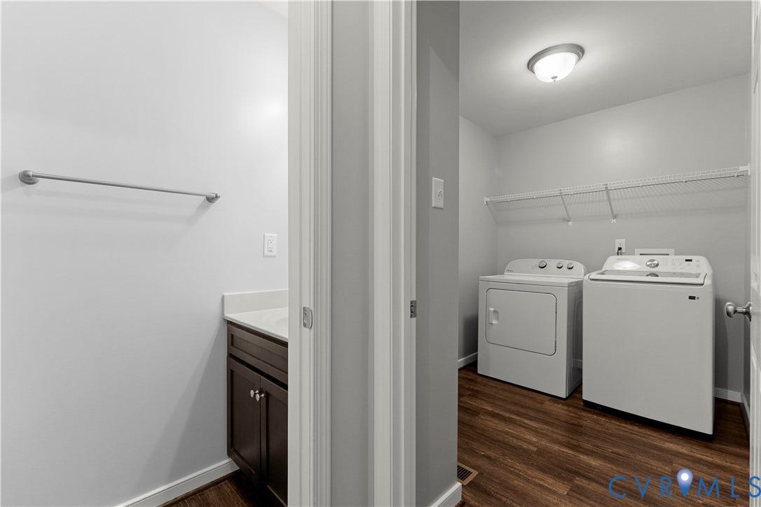 2953 Preston Park Court, Western Goochland County, Goochland, VA 23153 Dedicated laundry area with durable wood-finish flooring and convenient wire shelving