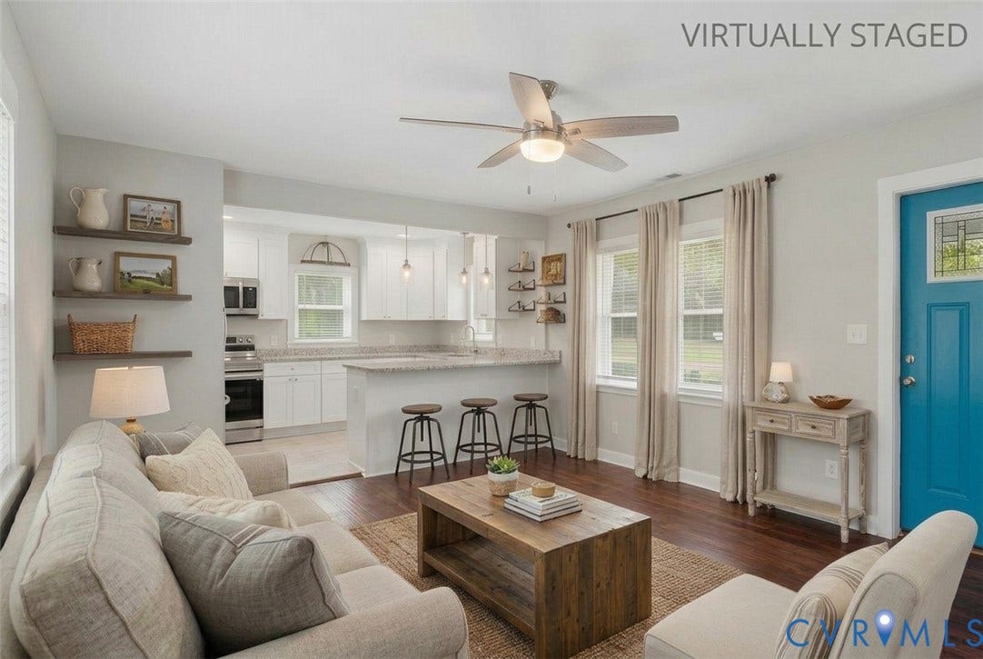 6624 Miller Road, Henrico, VA 23231 Living room virtually staged to help with vision for the space.
