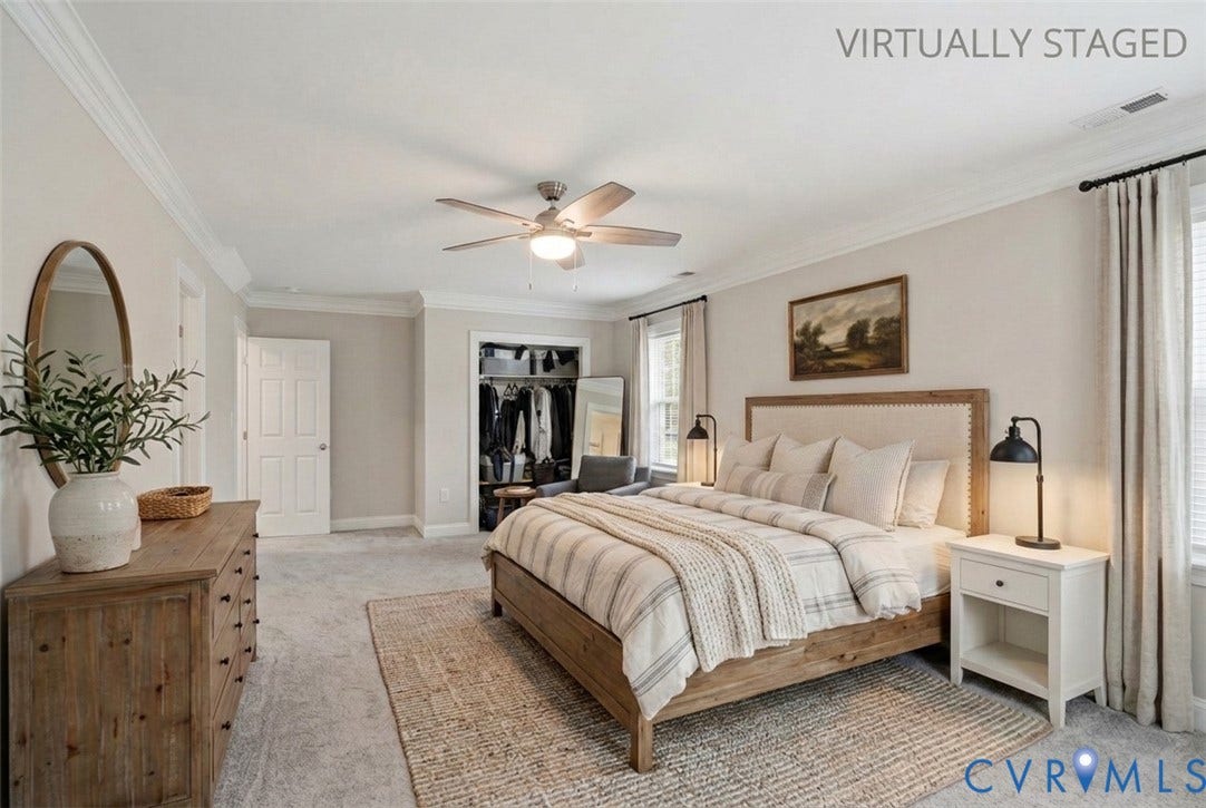 6624 Miller Road, Henrico, VA 23231 Virtual staging helps envision a more traditional bedroom space for the 1st floor promary.