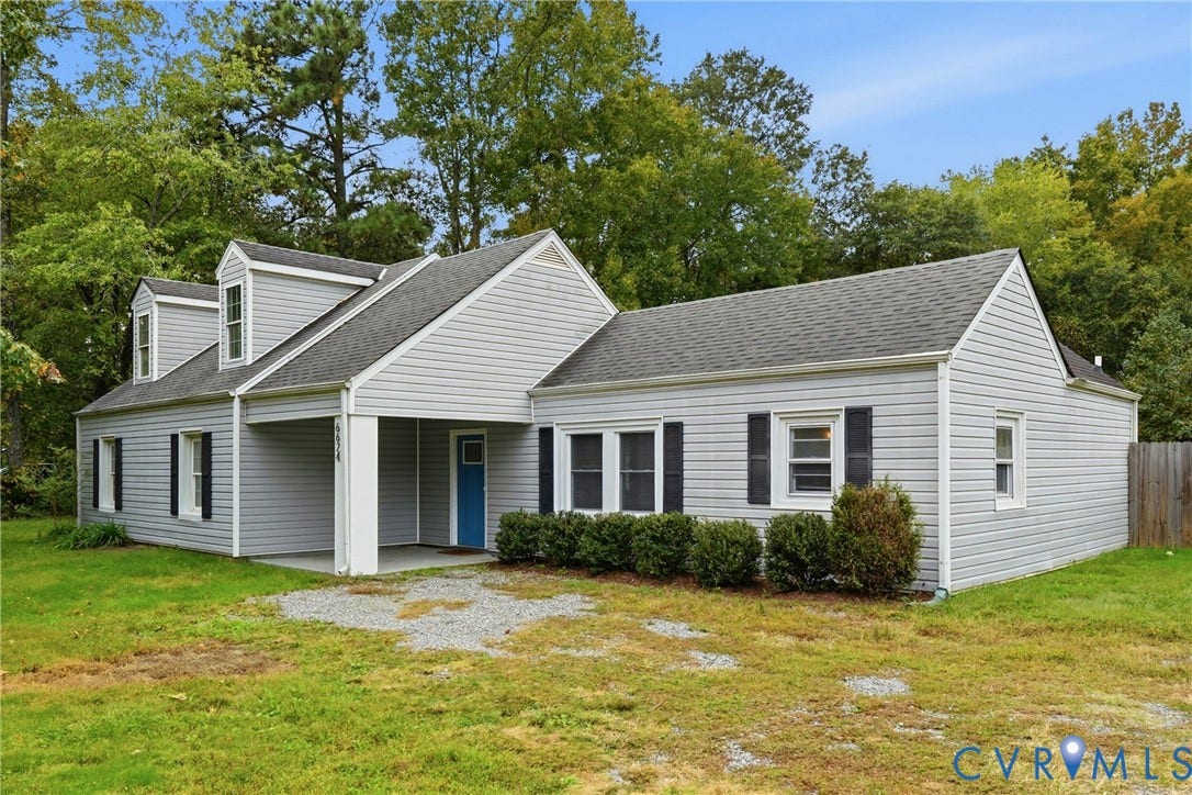 6624 Miller Road, Henrico, VA 23231 1st floor living with vinyl siding, multiple gabled rooflines with dimensional shingles, and a covered front porch entry