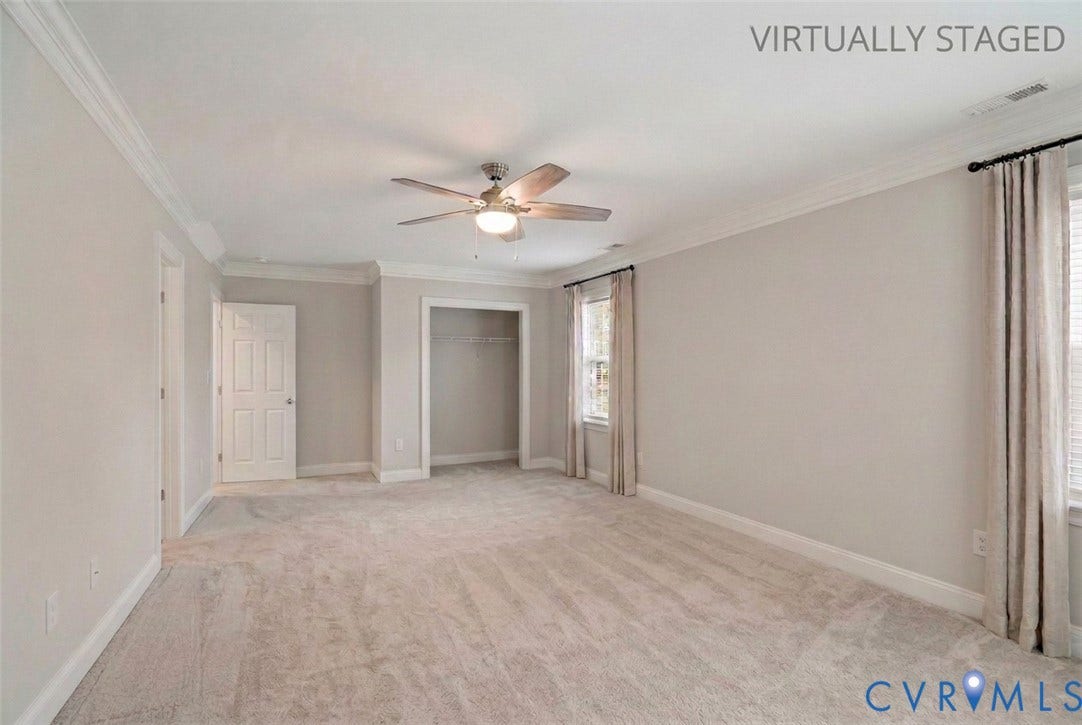 6624 Miller Road, Henrico, VA 23231 A second view of the 1st floor primary bedroom virtually cleared. Thats one of the 2 closets in the room.