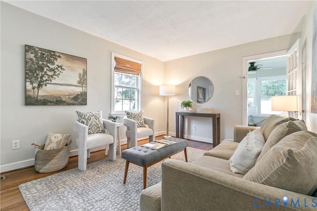 2207 Locbury Lane, Henrico, VA 23228 Neutral wall tones, wood-finish flooring, and natural light from a double-hung window featuring a bamboo shade
