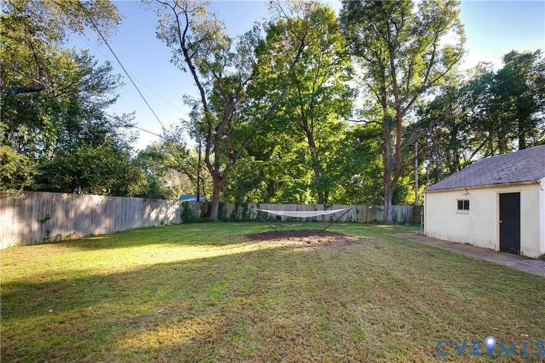 2207 Locbury Lane, Henrico, VA 23228 Backyard featuring a grass lawn, perimeter wood fencing, and mature trees