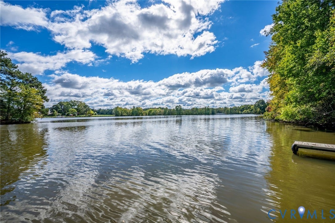 Waterfront parcel featuring a private dock and mature tree-lined perimeter