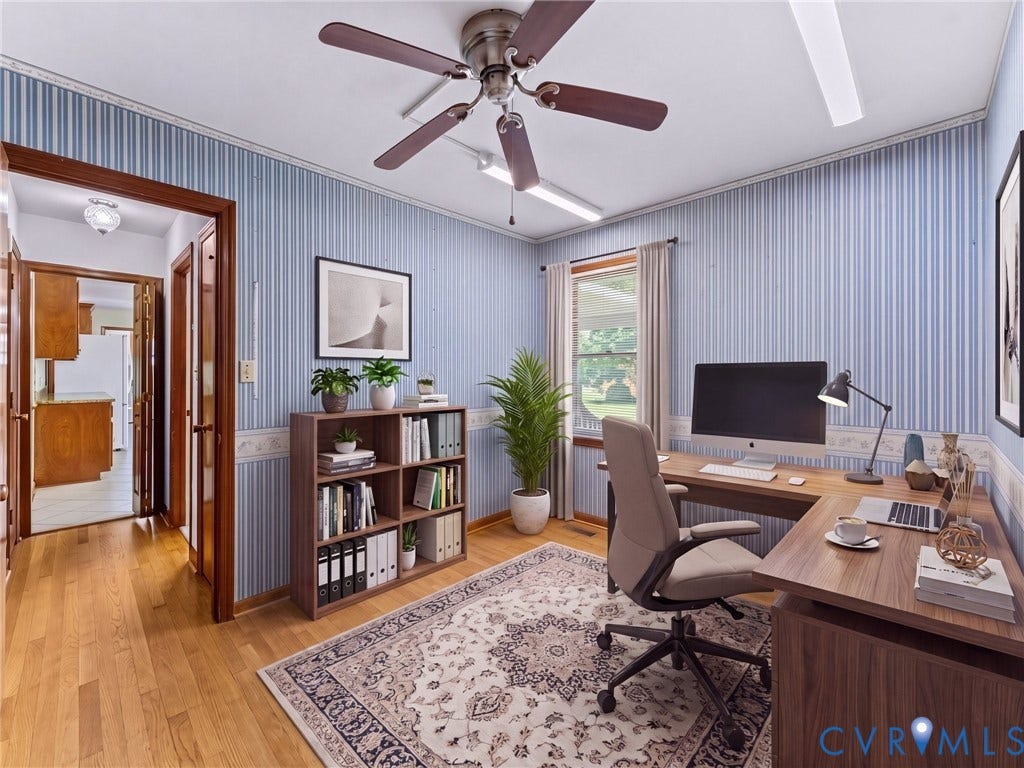 11612 Yorkdale Drive, Rivers Edge, North Prince George, VA 23860 Hardwood flooring throughout, a ceiling fan with integrated lighting, and a large window providing natural illumination