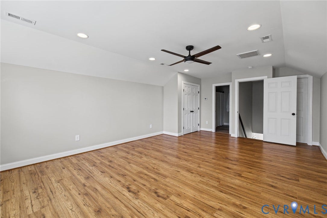 1425 Montcroft Way, Midlothian, VA 23112 Room featuring wood-finish flooring, recessed lighting, vaulted ceilings, and a ceiling fan