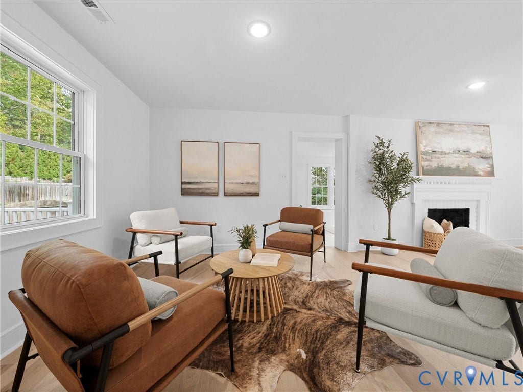702 Westham Parkway, Westham, Henrico, VA 23229 Recessed lighting, wood-finish flooring, white walls, double-hung windows, and a white mantel with a dark firebox opening