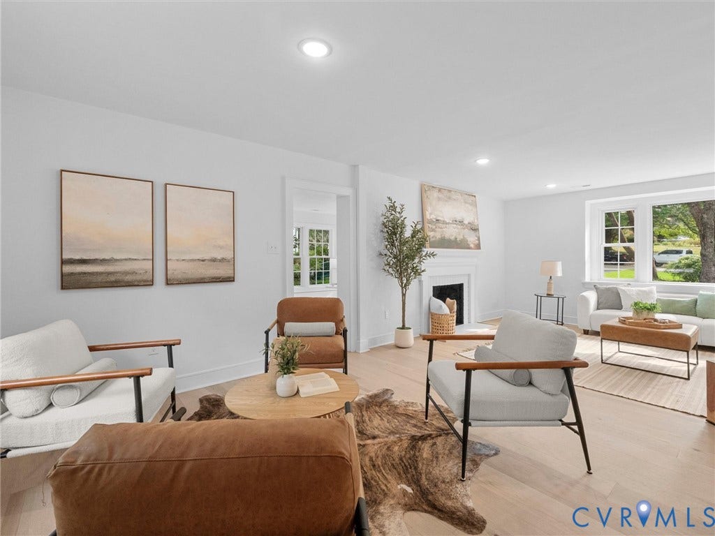 702 Westham Parkway, Westham, Henrico, VA 23229 Recessed lighting, light wood-finish flooring, white walls, and a white fireplace with a mantel