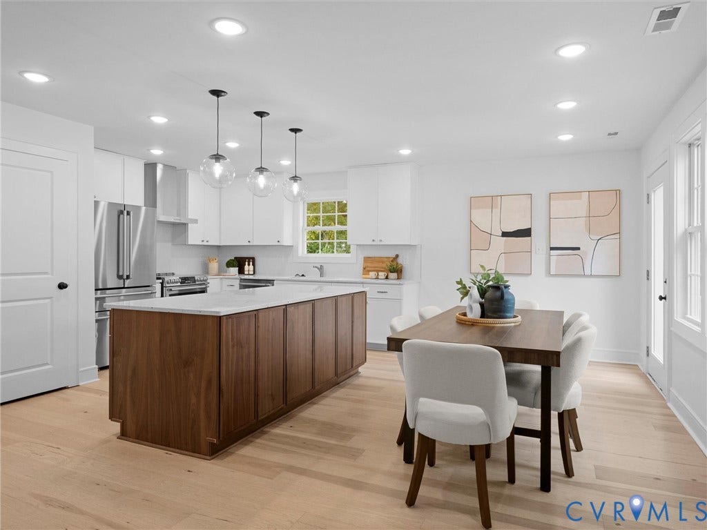 702 Westham Parkway, Westham, Henrico, VA 23229 Recessed lighting, wood-finish flooring, white cabinetry, stainless steel appliances, and a central island with a light-colored countertop