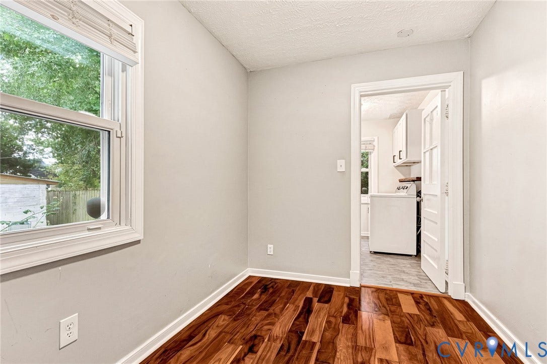 2817 Groveland Avenue, Green Park, Richmond, VA 23222 Hardwood-finish flooring, white trim, and a window with blinds