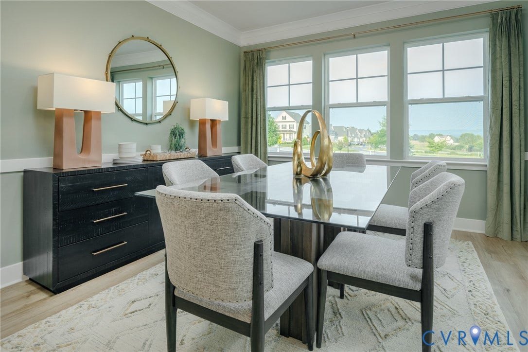 Wood-finish flooring with a decorative area rug