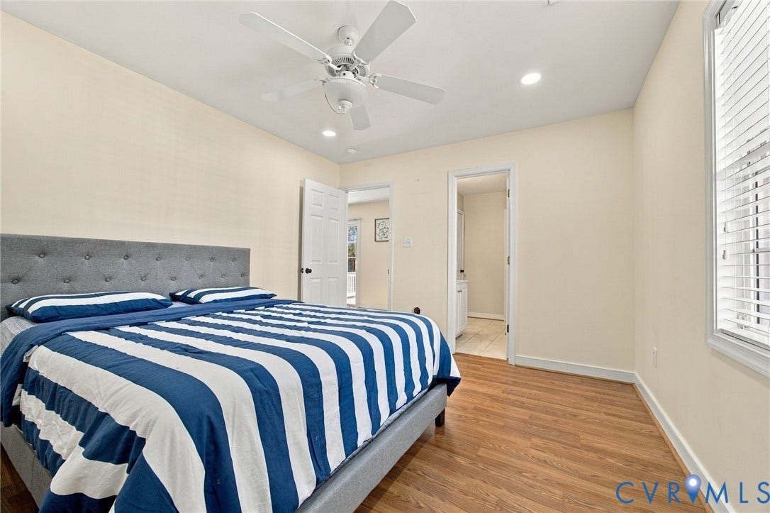 8119 Castle Grove Drive, Mechanicsville, VA 23111 Bedroom with Wood-finish flooring, ceiling fan, recessed lighting, and multi-panel interior doors