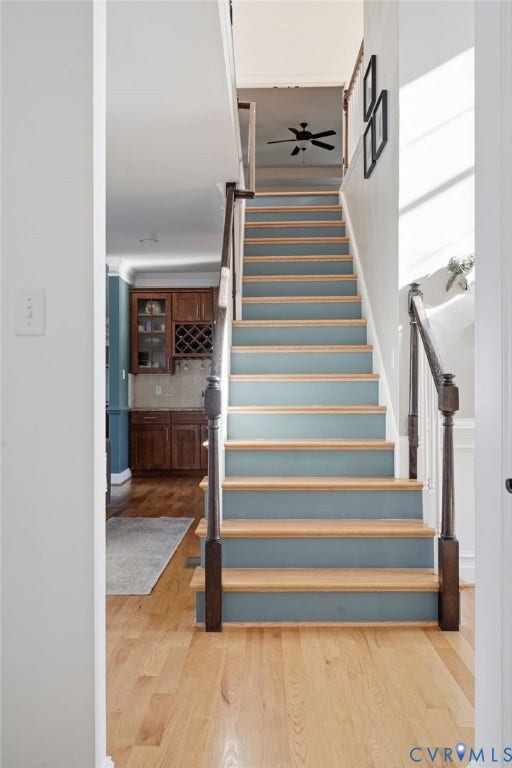 4502 Jennway Turn, Summer Lake, Moseley, VA 23120 Staircase featuring wood-finish treads, painted risers, and dark-toned wooden banisters with square newel posts