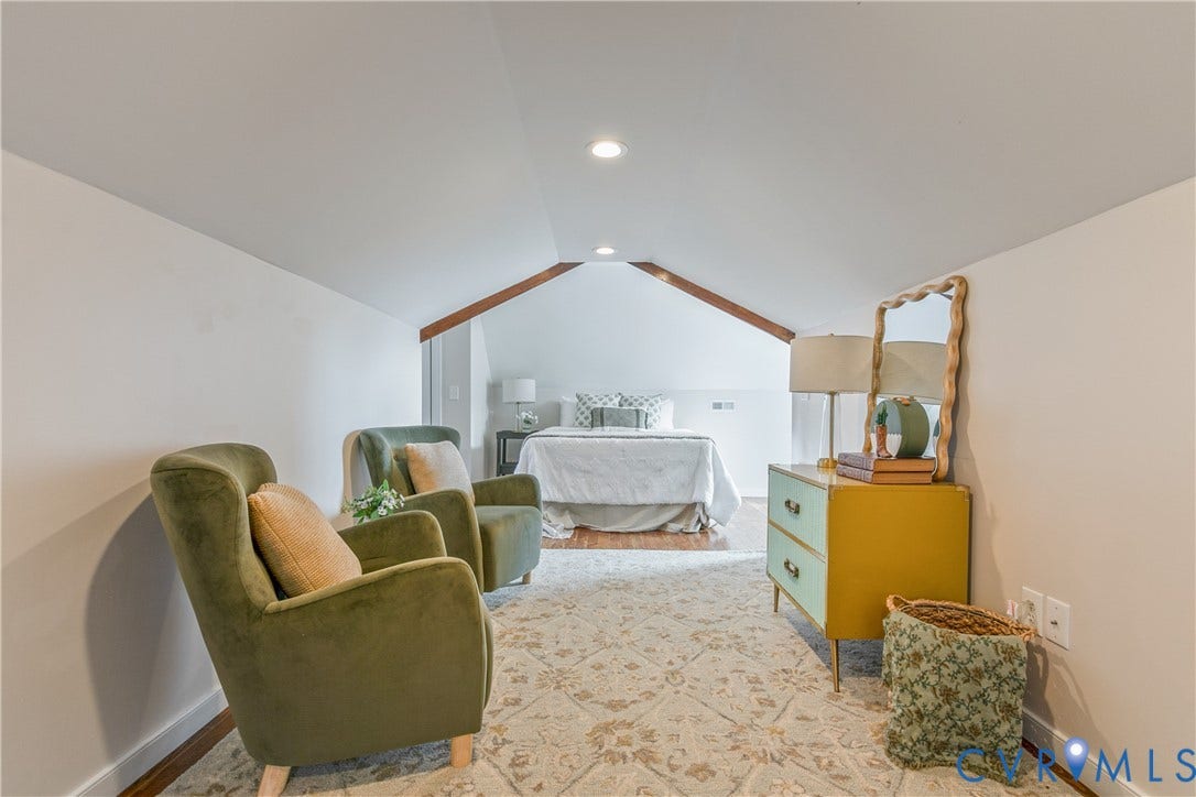 3006 Porter Street, Richmond, VA 23225 Vaulted ceiling featuring exposed wood-tone beam detail and recessed lighting