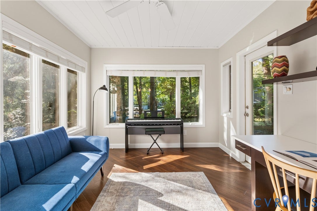 4204 Hickory Nut Place, Winterberry Ridge, Midlothian, VA 23112 Sunroom located off the eat-in area of the kitchen features a built-in desk and door to the dog run.