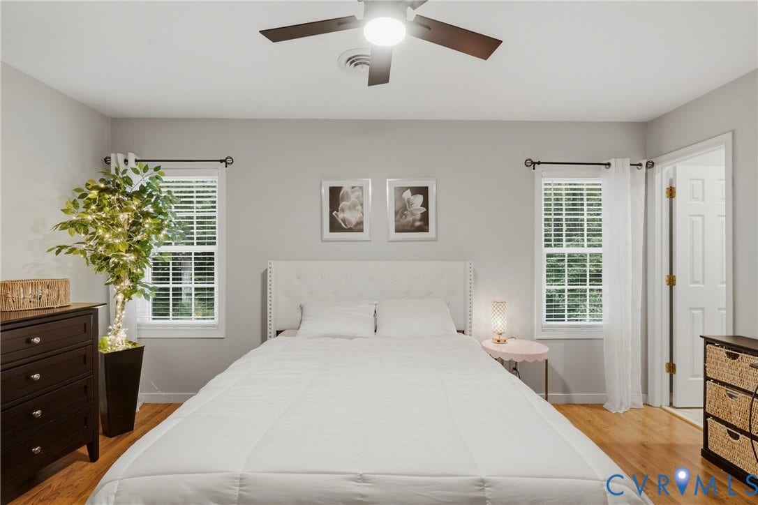 14800 Highberry Woods Drive, Midlothian, VA 23112 Room with hardwood flooring, dual windows with multi-pane glass, and a ceiling-mounted light fixture with a fan