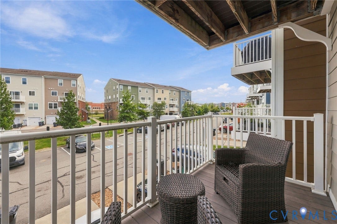4223 Saunders Tavern Trail, #A, Henrico, VA 23233 Covered balcony featuring composite decking and white metal railings