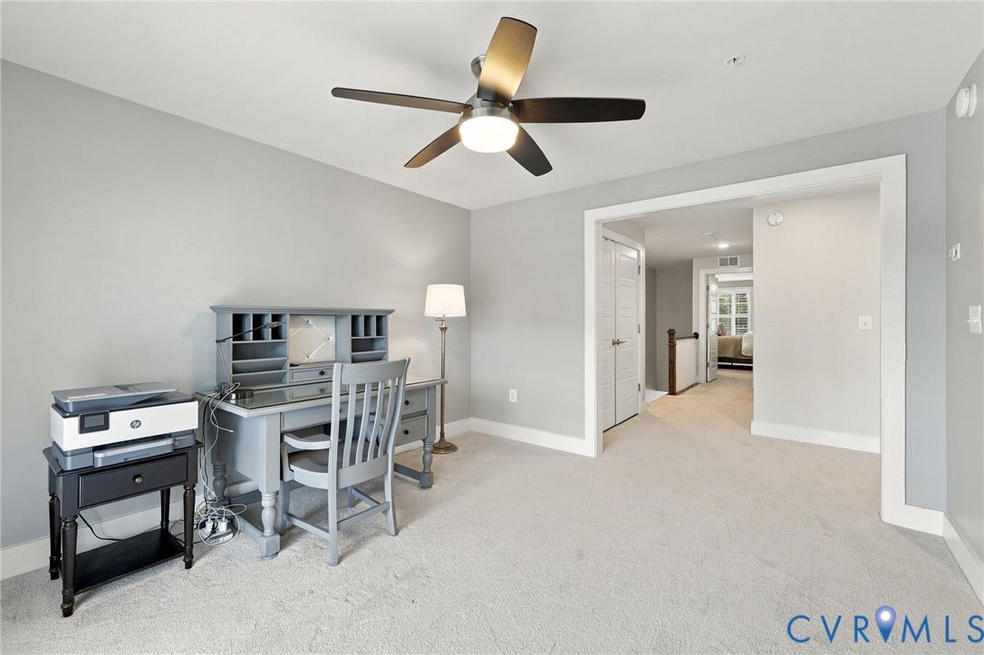 4223 Saunders Tavern Trail, #A, Henrico, VA 23233 Room with neutral-toned wall paint, neutral carpeting, and a central ceiling fan with integrated lighting