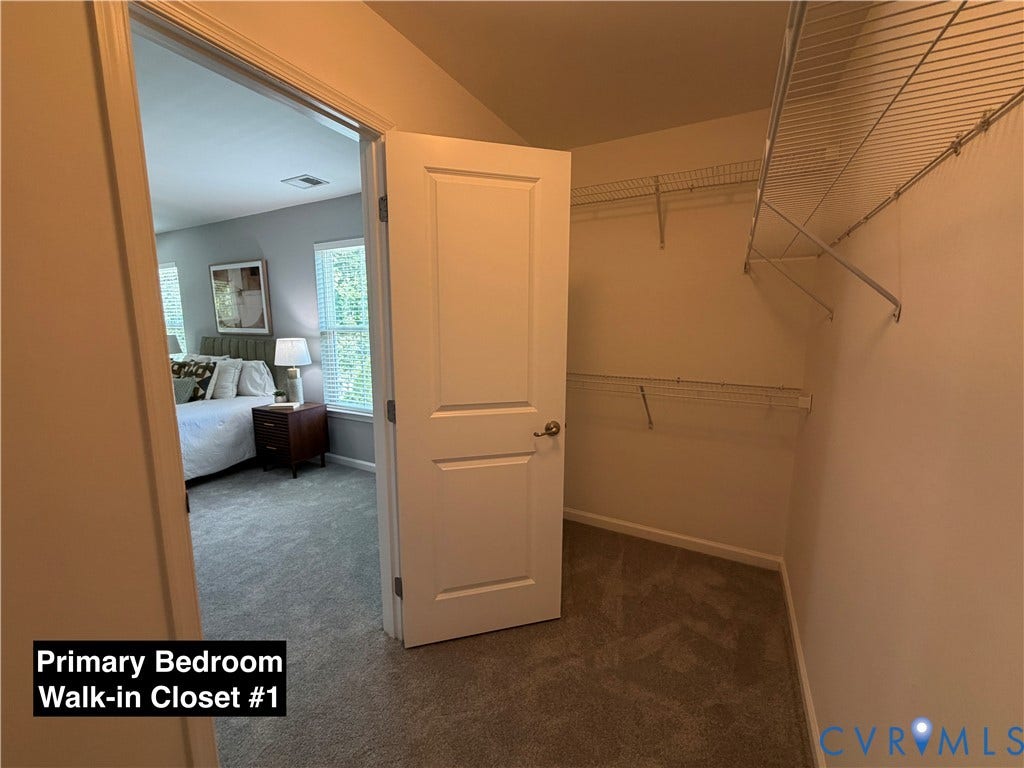 Walk-in closet featuring wall-to-wall carpeting and tiered wire shelving