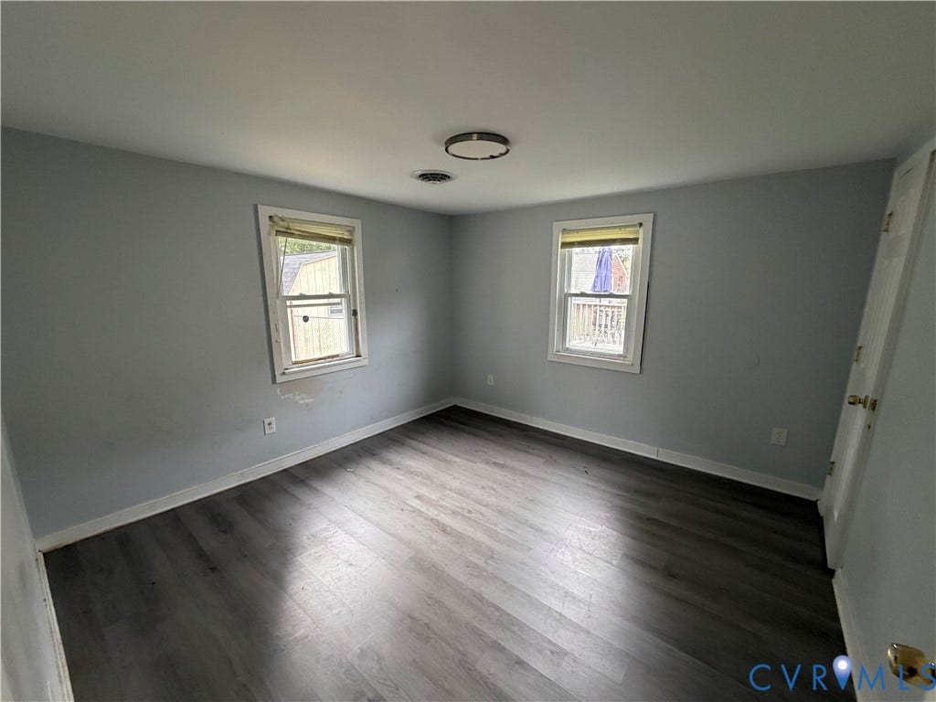 334 S 17th Avenue, Hopewell, VA 23860 Room featuring wood-finish flooring, two windows with blinds, and flush-mount ceiling lighting