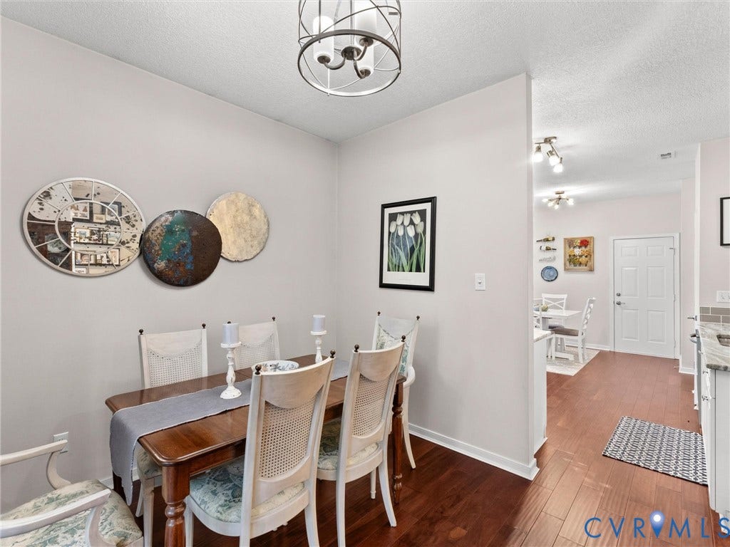 4105 English Holly Circle, Glen Allen, VA 23294 Dining area featuring wood-finish flooring, a drum-style chandelier, and recessed ceiling lighting