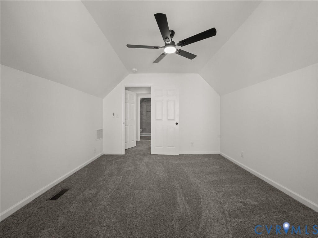 5105 Carryback Drive, Richmond, VA 23234 Vaulted ceilings featuring a five-blade ceiling fan and wall-to-wall carpeting