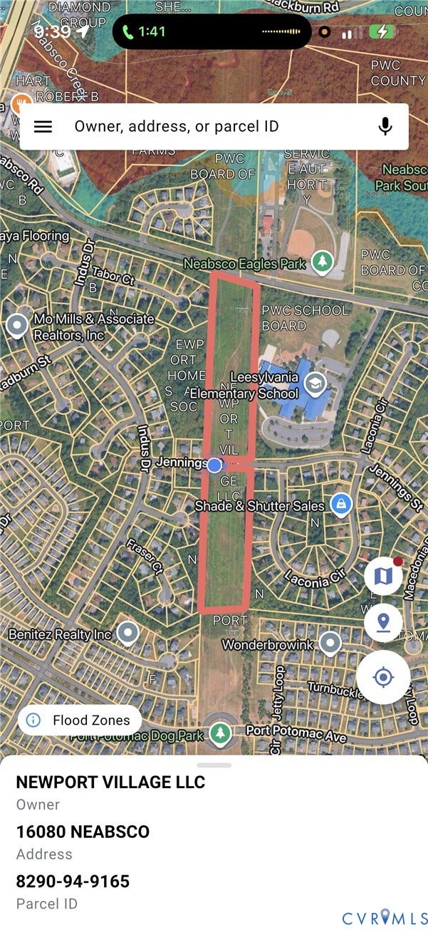 16080 Neabsco Road, Neabsco, Woodbridge, VA 22191 GIS Map Overlay. Indicating geographical boundaries and parcel identification for the property