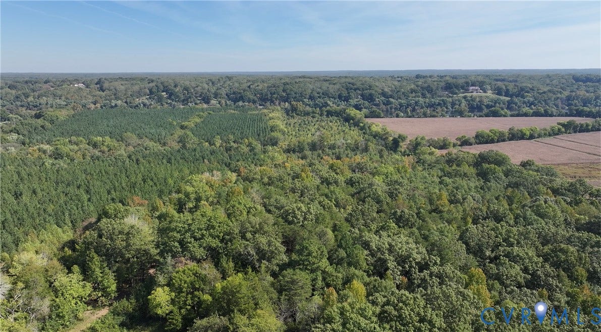 0 Old River Trail, Powhatan, VA 23139 Aerial perspective of expansive acreage featuring dense native woodland, evergreen stands, and vast open fields