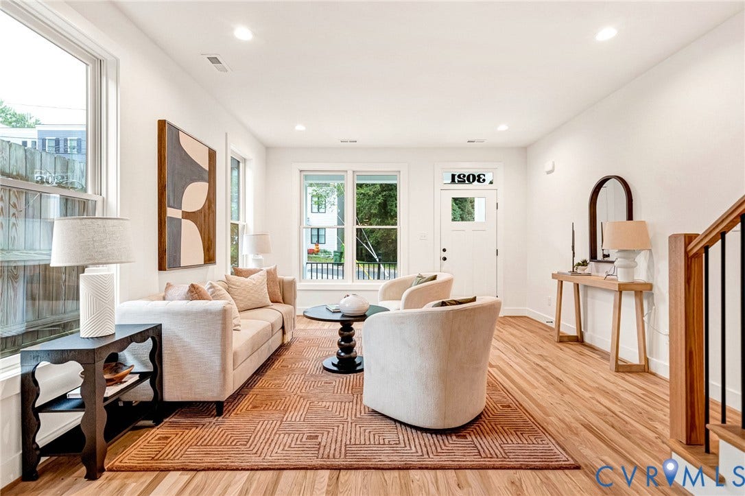 3021 E Franklin Street, St. John's Church, Richmond, VA 23223 Interior space featuring wood-finish flooring, recessed lighting, double-hung windows, and a front entry door with a transom window