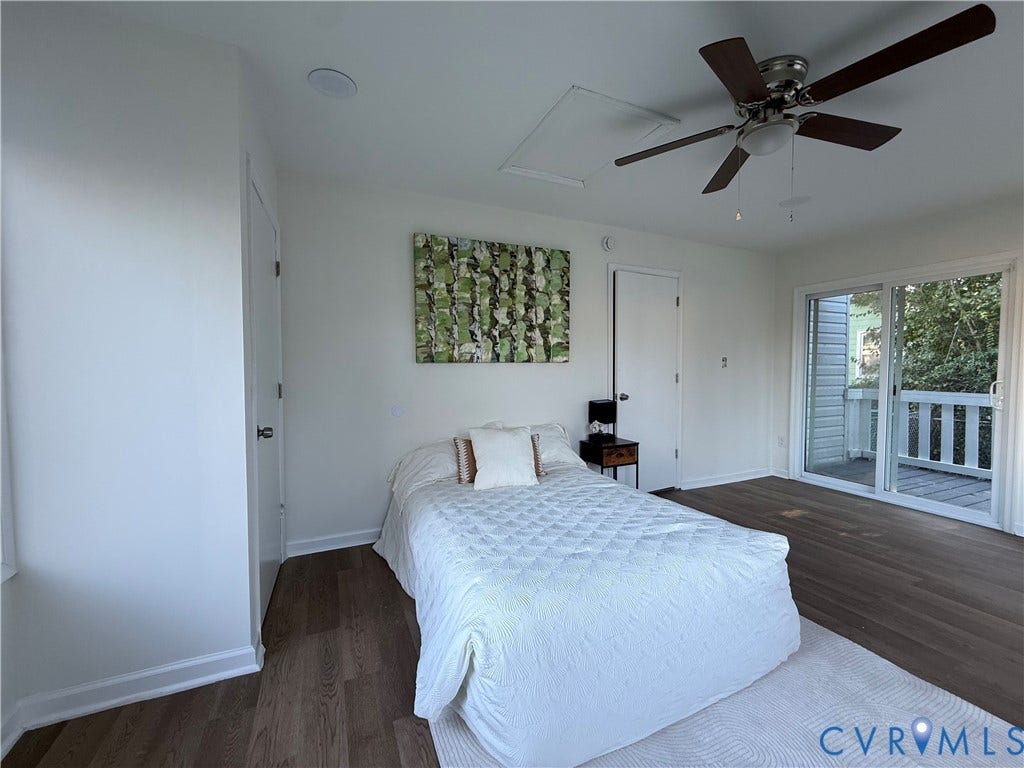 120 N New Avenue, Henrico, VA 23075 Room featuring wood-finish flooring, a ceiling fan, and sliding glass doors with access to an exterior balcony