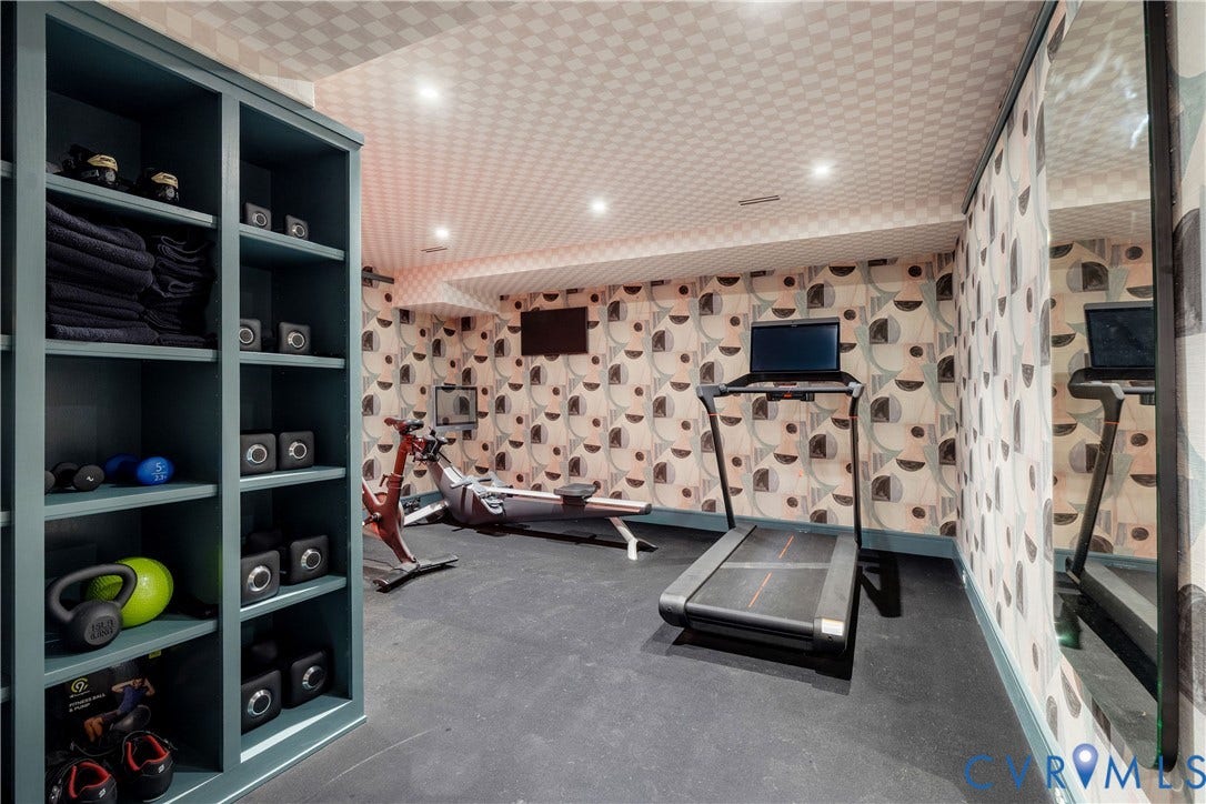 301 Lock Lane, Windsor Farms, Richmond, VA 23226 Exercise room with sauna, new HVAC, rubber floors and built-in cubbies.