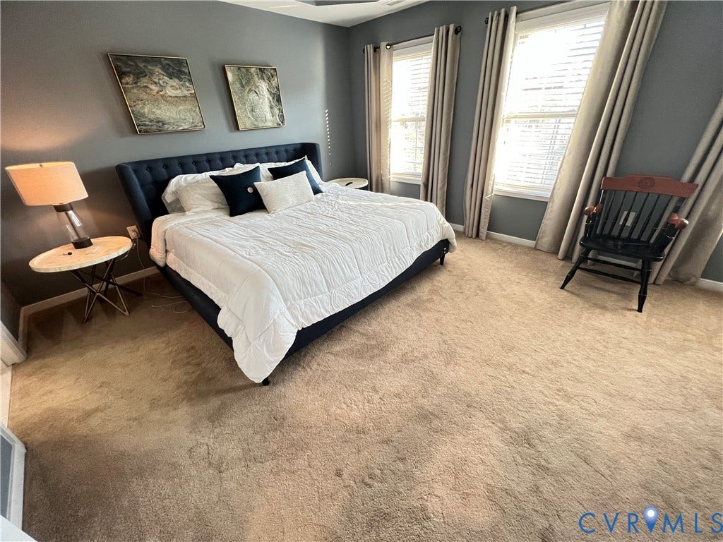 2310 Liesfeld Parkway, West Broad Village, Henrico, VA 23060 Spacious room featuring neutral carpeting, dual windows with integrated blinds, and light-toned wall paint