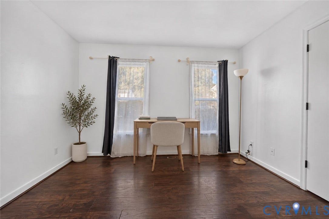 7225 Hartsdale Court, Chesterfield, VA 23832 Virtually Staged bedroom/office featuring wood-finish flooring, white walls, and two double-hung windows