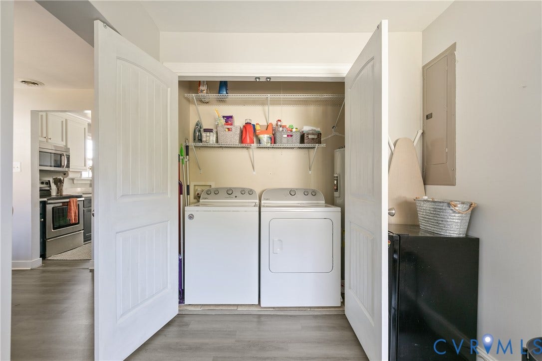 2108 Parkside Avenue, Henrico, VA 23228 Utility area featuring double-panel doors, wire shelving, and wood-finish flooring