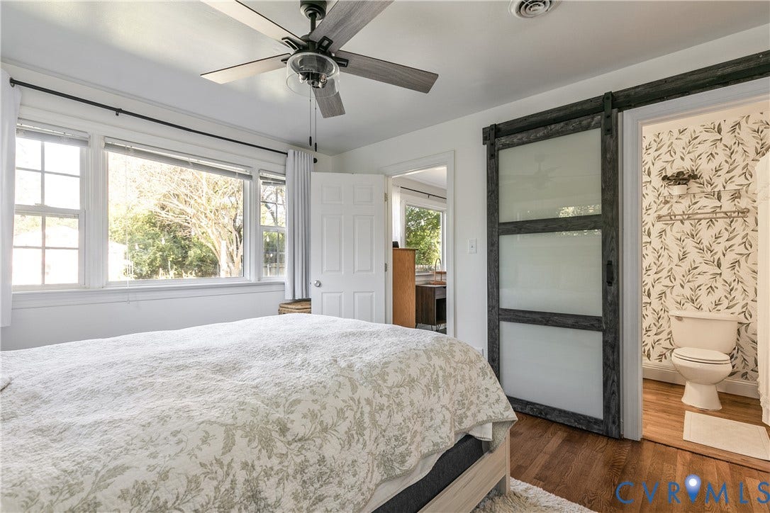 2108 Parkside Avenue, Henrico, VA 23228 Bedroom featuring wood-finish flooring, a multi-pane window configuration, and a ceiling fan