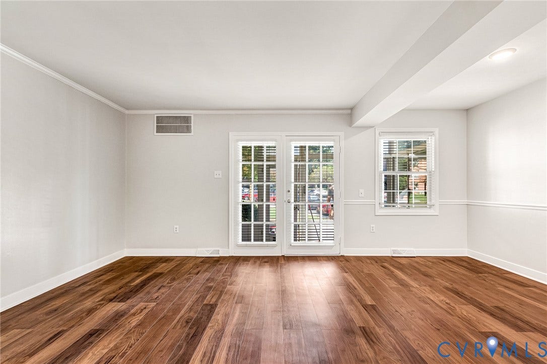 4 Millstone Road, The Hamlet, Henrico, VA 23228 Interior space featuring wood-finish flooring, glass-paneled double doors, chair rail molding, and recessed lighting